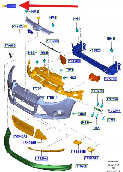 Ford OE BM51-8200-BF BM5Z8200B РЕШІТКА РАДІАТОРА З ЕМБЛЕМОЮ ПЕРЕДНЯ FORD FOCUS 2011-2015 OE 2048467 _ BM51-8200-BF