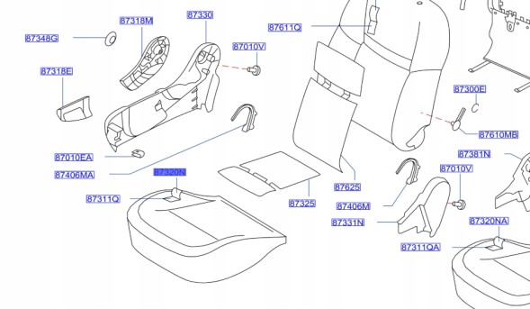 Nissan OE 873204EJ3B Комплект оббивки переднього сидіння