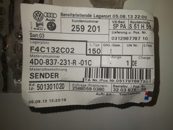 Audi OE Ключ пульт дистанційного керування AUDI A3 A4 A6 4D0837231R
