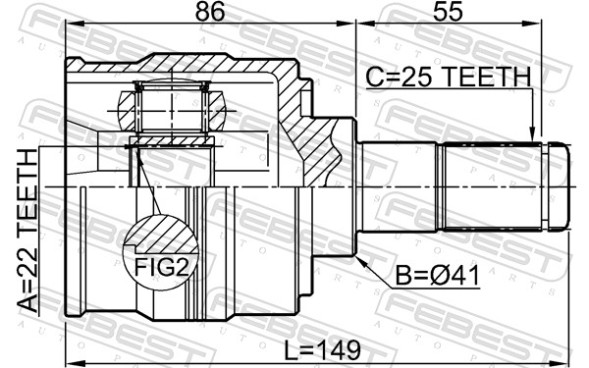 1211 SOL2WD FEBEST Шарнір рвних кутових швидкостей з елементами монтажу