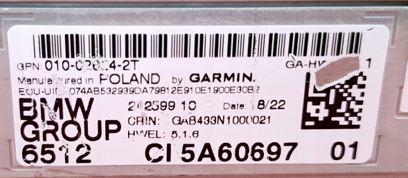 BMW OE Garmin Headunit Аудіо навігація MGU22- 5A60697 / 65125A60697