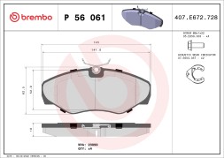 P56061 BREMBO Комплект гальмівних колодок з 4 шт дисків