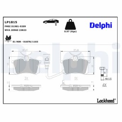 LP1815 DELPHI Комплект гальмівних колодок з 4 шт дисків