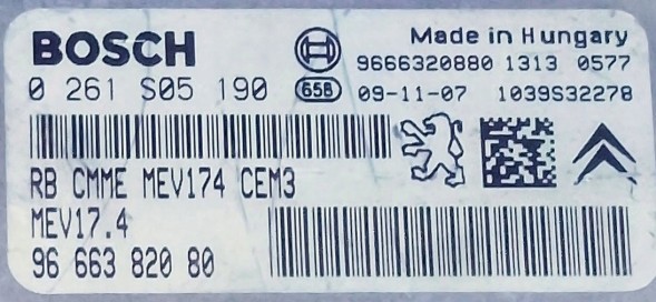 PSA 0261S05190 9666382080 BEZ IMMO przygotowany w SDK Контролер 0261S05190 9666382080 MEV17.4 БЕЗ ІММО