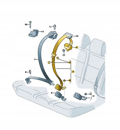 VOLKSWAGEN OE 3-точкові ремені безпеки з інерційною котушкою + замок, задній центральний 5G0857807RAA