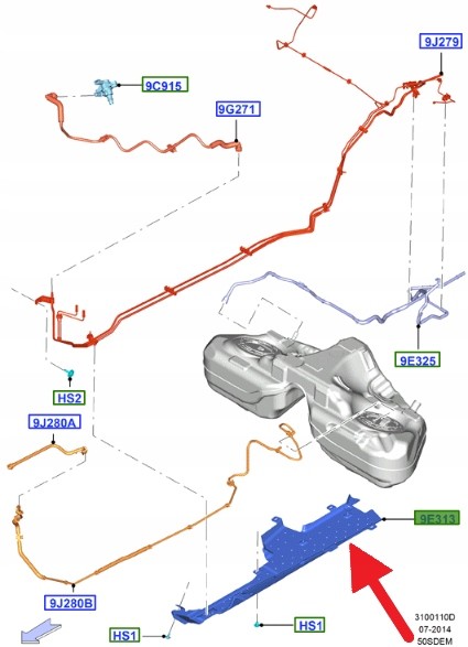 Ford OE FR3C-9E313-AD FR3Z9E313A ЗАХИСНА КРИШКА ПАЛИВОПРОВОДУ 2.3 EB 5.0 MUSTANG 2015- ОРИГІНАЛ OE 2594646 _ FR3C-9E313-AD