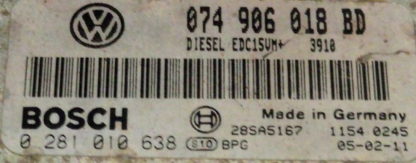 Volkswagen OE Блок керування двигуном 074906018BD 0281010638 BEZ IMMO