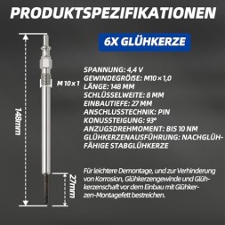 AD BRAKE B0GXZLQ6XB СВІЧКИ РОЗЖАРЮВАННЯ MERCEDES BENZ НАБІР 6 ШТУК W203 W204 W211 МЕТАЛЕВІ