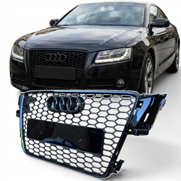 Китай Grill Plaster Miodu Audi A5 8T 2007-2011 Przed Liftem Решітка радіатора "Соти" для Audi A5 8T 2007-2011, чорний глянець, стиль RS, накладка на бампер