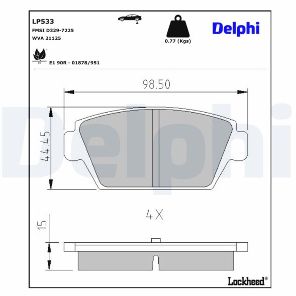 LP533 DELPHI Комплект гальмівних колодок з 4 шт дисків