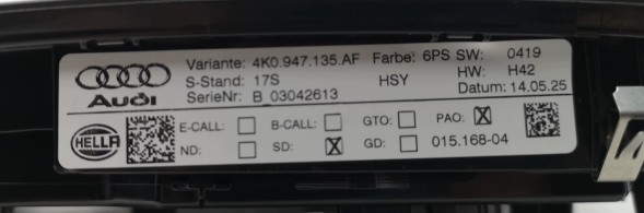 Volkswagen OE 4K0947135AF, DWP4K0947135AFOE Лампа підсвічування стелі Audi e-Tron 4K0947135AF Нова оригінальна
