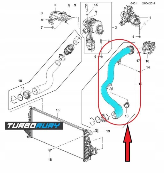 Turborury 2506700034621 Шнур трубка турбо шланг інтеркулера opel insignia b 1.6 cdti 39082934