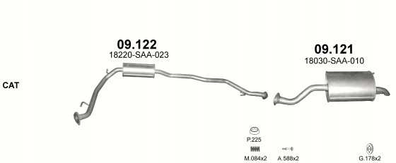 Polmo 09.121 Комплект глушників 09.121 + 09.122 honda jazz 1.2 + 1.4