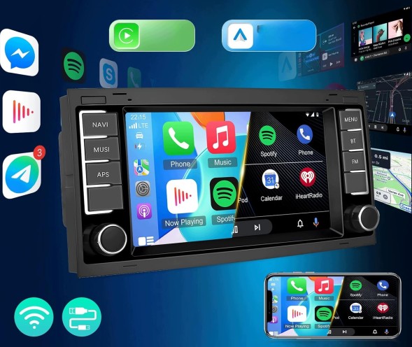 Unknown A3854 Автомобільне радіо з GPS навігацією, сенсорним екраном, CarPlay, 4GB RAM, 64GB пам'яті для Touareg