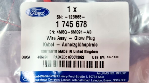 Ford OE 4M5Q-6M091-AB Шнур свічок розжарювання mondeo mk4 s-max mk1-1745678 _ 4м5q-6м091-ab