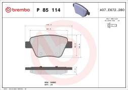 P85114 BREMBO Комплект гальмівних колодок з 4 шт дисків