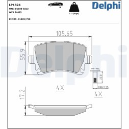 LP1824 DELPHI Комплект гальмівних колодок з 4 шт дисків