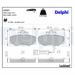 LP557 DELPHI Комплект гальмівних колодок з 4 шт дисків