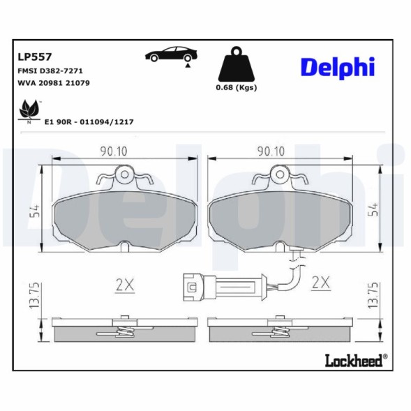 LP557 DELPHI Комплект гальмівних колодок з 4 шт дисків