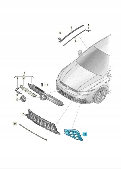 Volkswagen OE РЕШІТКА ПОВІТРОЗАБІРНИКА ПРАВА OE 5H0853666G9B9