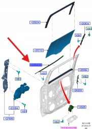 Ford OE AB39-26246A33-AG, AB3Z2625555E НАКЛАДКА СКЛА ДВЕРЕЙ ЛІВА ЗАДНЯ RANGER 2011- OEM 2450989 _ AB39-26246A33-AG