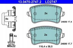 ATE 13.0470-2747.2 Гальмівні колодки задні для audi a4 b8 2008- a5 2007- q5 2008-