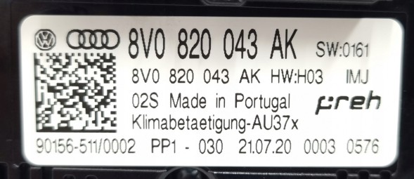 Audi OE 8V0820043AK A3 8V Панель кондиціонера Audi A3 8V 8V0820043AK