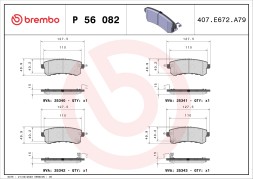 P56082 BREMBO Комплект гальмівних колодок з 4 шт дисків