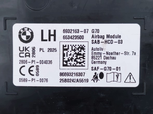 BMW OE BMW 7 G70 ПОВІТРЯНА ПОДУШКА AIRBAG ЛІВИЙ ЗОВНІШНІЙ 72126932163