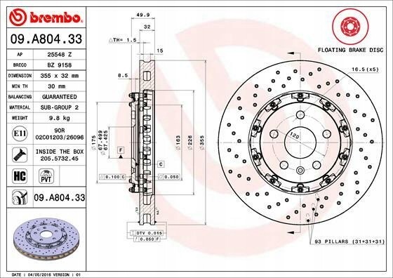 Brembo 09.A804.33 Brembo 09.A804.33 гальмівний диск