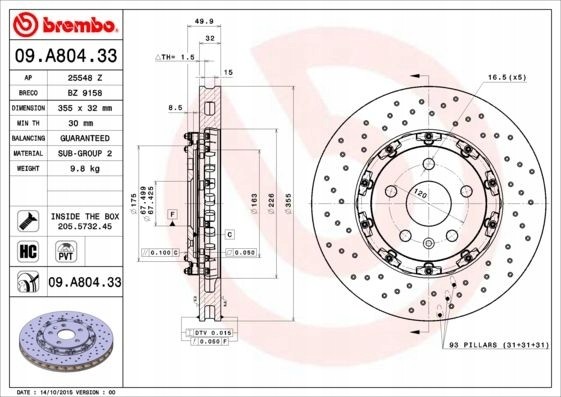 Brembo 09.A804.33 Brembo 09.A804.33 гальмівний диск