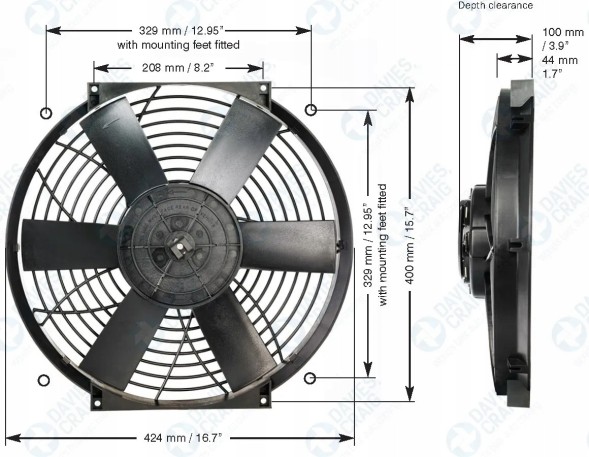 Davies Craig Вентилятор Davies Craig DC0166 16" 12V безщітковий