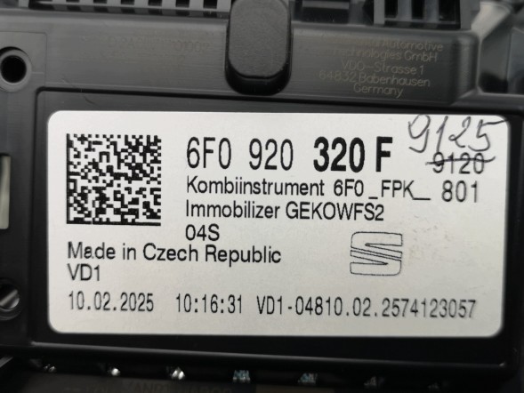 Volkswagen OE 6F0920320F, DWP544307OE Лічильник панелі приладів Virtual Cockpit Seat Arona Ibiza FR 6F0920320F Новий оригінал