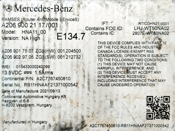 Mercedes-Benz OE МОДУЛЬ ЗВ'ЯЗКУ MERCEDES C W206 A2069002117
