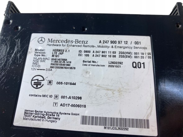 Mercedes-Benz OE A2479009712 2479009712 MERCEDES GLA МОДУЛЬ ДОВІДКОВОГО ВИКЛИКУ