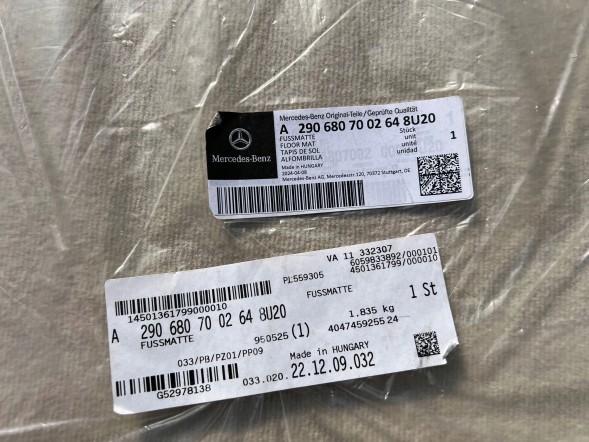 Mercedes-Benz OE A2906807002648U20 Килимки Велюрові Mercedes AMG GT X290 Комплект Передні Задні A290680700264 OE