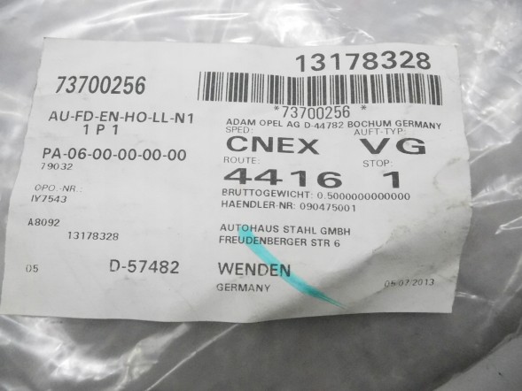 Opel OE Утеплювач, покриття підлоги Opel Astra H OE 13178328