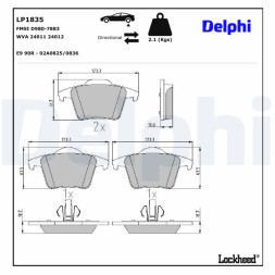LP1835 DELPHI Комплект гальмівних колодок з 4 шт дисків