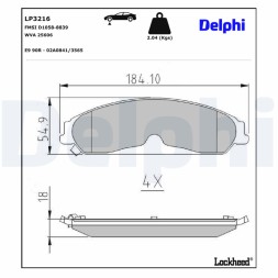 LP3216 DELPHI Комплект гальмівних колодок з 4 шт дисків