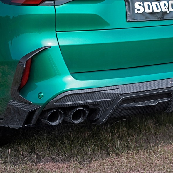 Китай T-444B Дифузор задній BMW X5M F95 LCI – Стиль SQ, Dry Carbon SOOQOO зі світлодіодом
