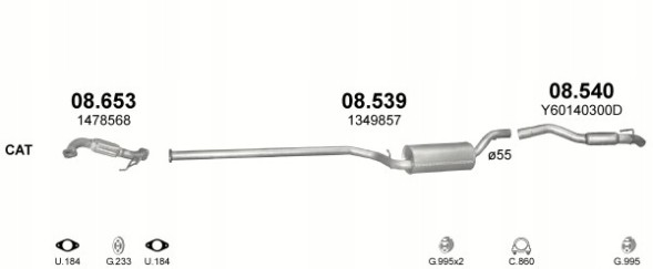 Polmo 08.539 Глушник mazda 3 ,ford focus , volvo s40+v50 об.1,6 дизель 03-12р.