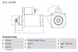 Bosch 0 986 016 990 Стартер (12v, 1.8kw) vw transporter iv 1.9d-2.8