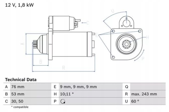 Bosch 0 986 016 990 Стартер (12v, 1.8kw) vw transporter iv 1.9d-2.8