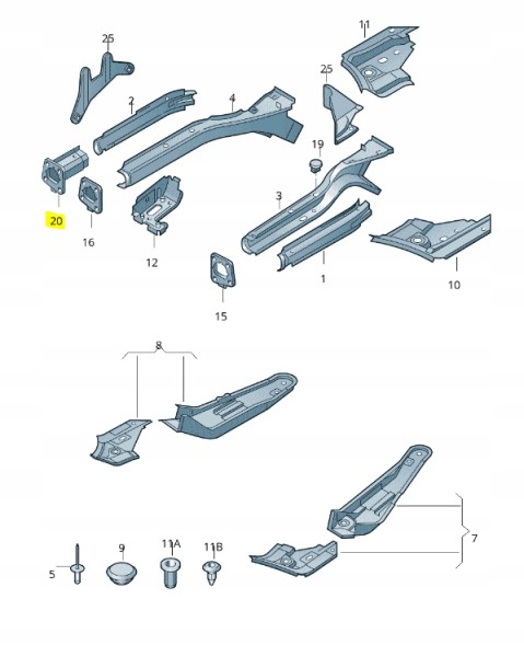 Volkswagen OE Частина секційна - лонжерон правий передній Volkswagen Passat 2001- 8D0803104A