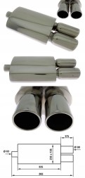 Turboworks TW-TL-017 Глушник end sport 2x90mm в зборі 2.5'' 63mm turboworks