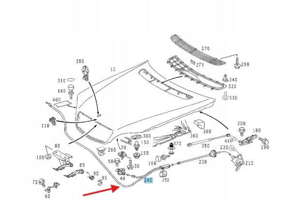 Mercedes-Benz OE A2208800259 64 ТРОС ВІДКРИВАННЯ КАПОТА КРИШКИ MERCEDES S клас W220 OE A2208800259