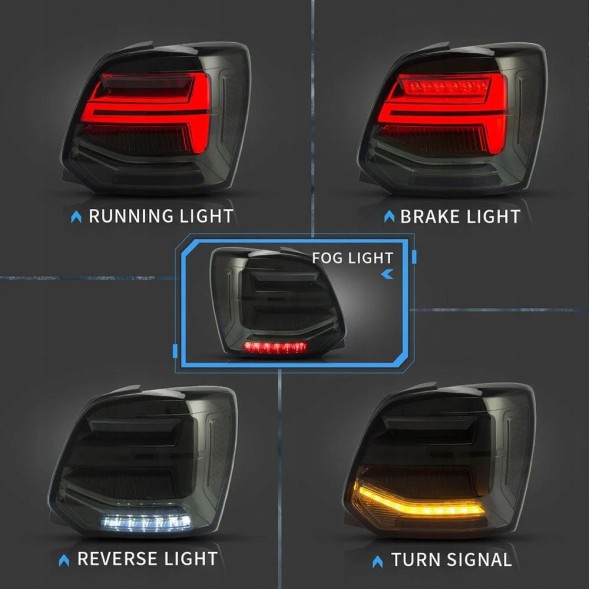 CHINA 6RD945095 Задні ліхтарі комплект vland full led neon tuning smoke для vw polo v 5 6r 2009-2017