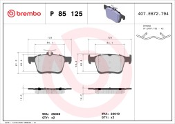 P85125 BREMBO Комплект гальмівних колодок з 4 шт дисків