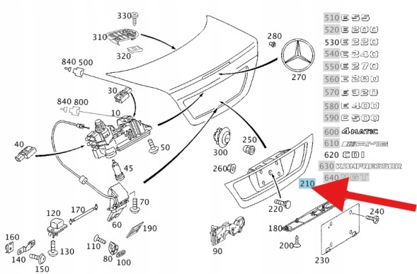 Mercedes-Benz OE Накладка (планка) кришки багажника задньої MERCEDES E-Class W211 OEM/OE A2118100173 9999