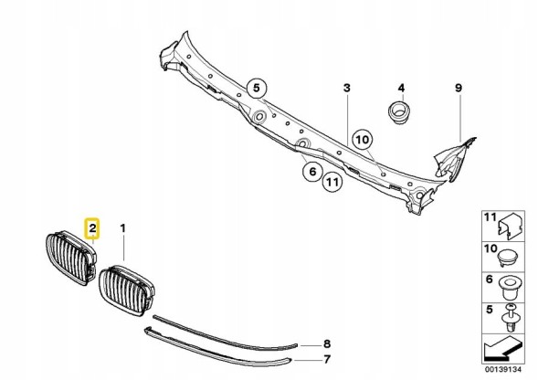 BMW OE 51132497262 BMW E39 Решітка нирки Решітка манекен хром оригінал P